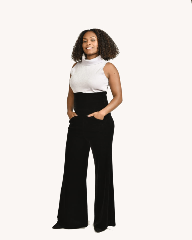 High Rise Black Velvet Pant-Medium
