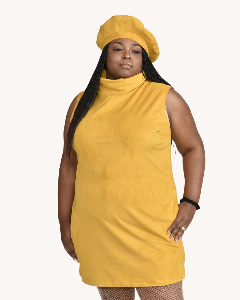 Faux Suede Sleeveless Turtleneck Mini- Extra Large