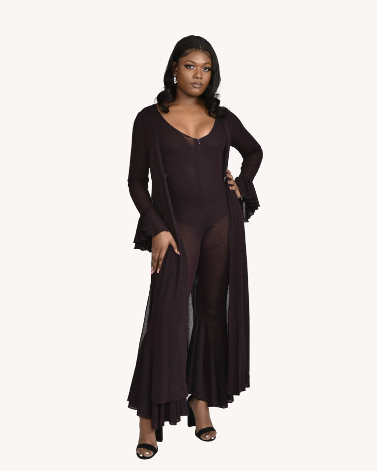 Eggplant Bell Bottom Jumpsuit w/Detachable Duster Vest - Image 9