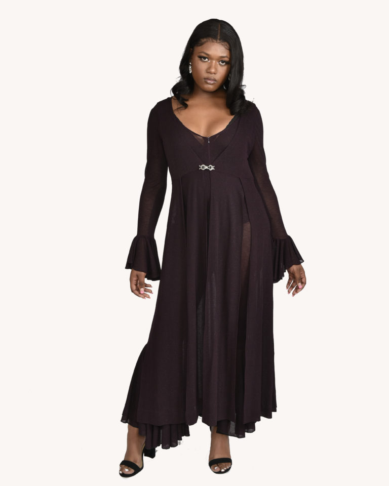 Eggplant Bell Bottom Jumpsuit w/Detachable Duster Vest