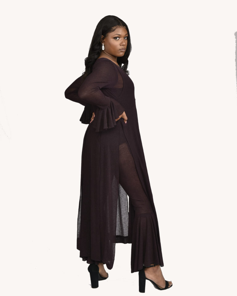 Eggplant Bell Bottom Jumpsuit w/Detachable Duster Vest - Image 3