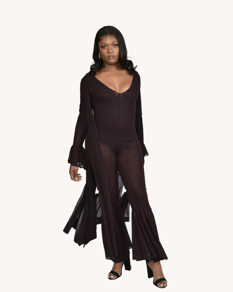 Eggplant Bell Bottom Jumpsuit w/Detachable Duster Vest - Image 2