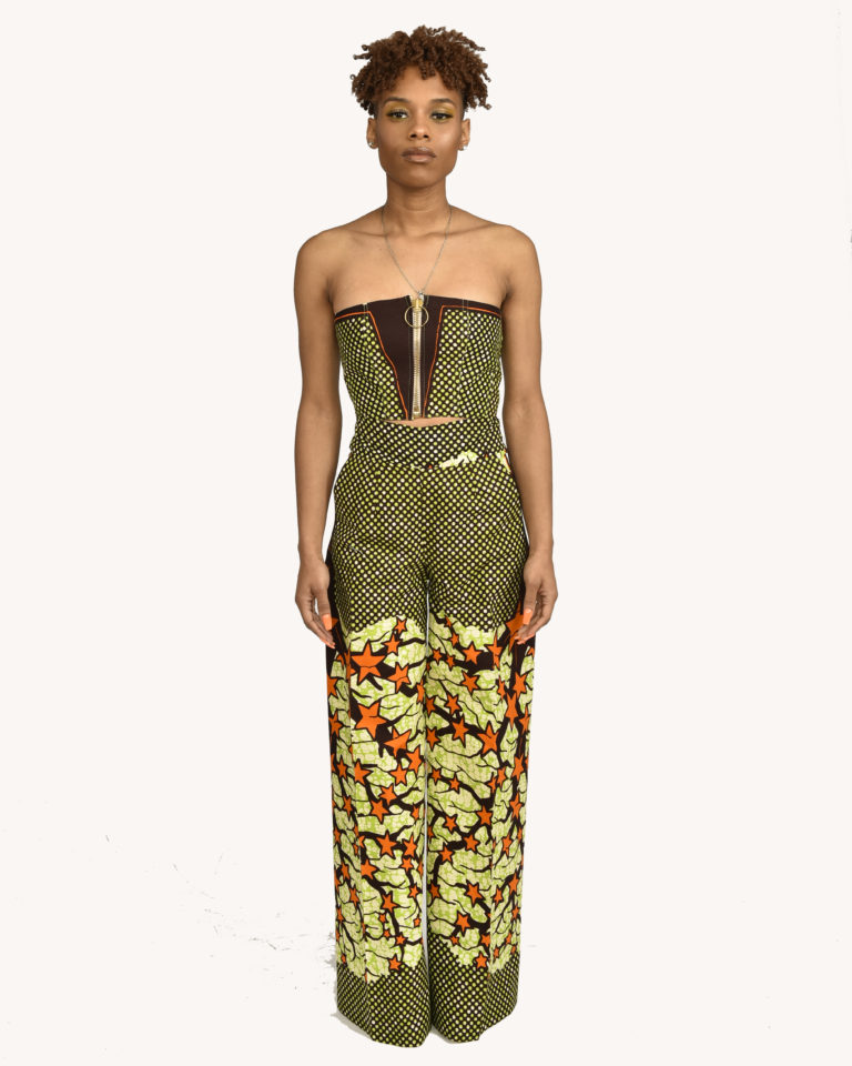 Zip Front African Print Bustier W/ Side Zip Bell Bottoms- Small - Image 10