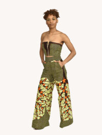 Zip Front African Print Bustier W/ Side Zip Bell Bottoms- Small