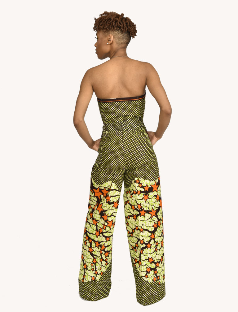 Zip Front African Print Bustier W/ Side Zip Bell Bottoms- Small - Image 8