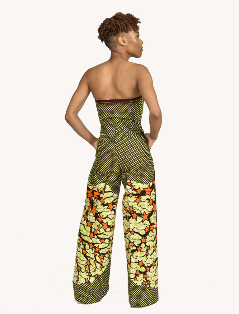 Zip Front African Print Bustier W/ Side Zip Bell Bottoms- Small - Image 7