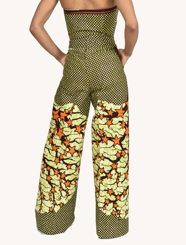 Zip Front African Print Bustier W/ Side Zip Bell Bottoms- Small - Image 6