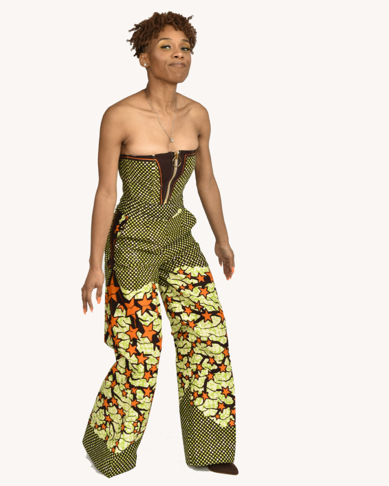 Zip Front African Print Bustier W/ Side Zip Bell Bottoms- Small - Image 5
