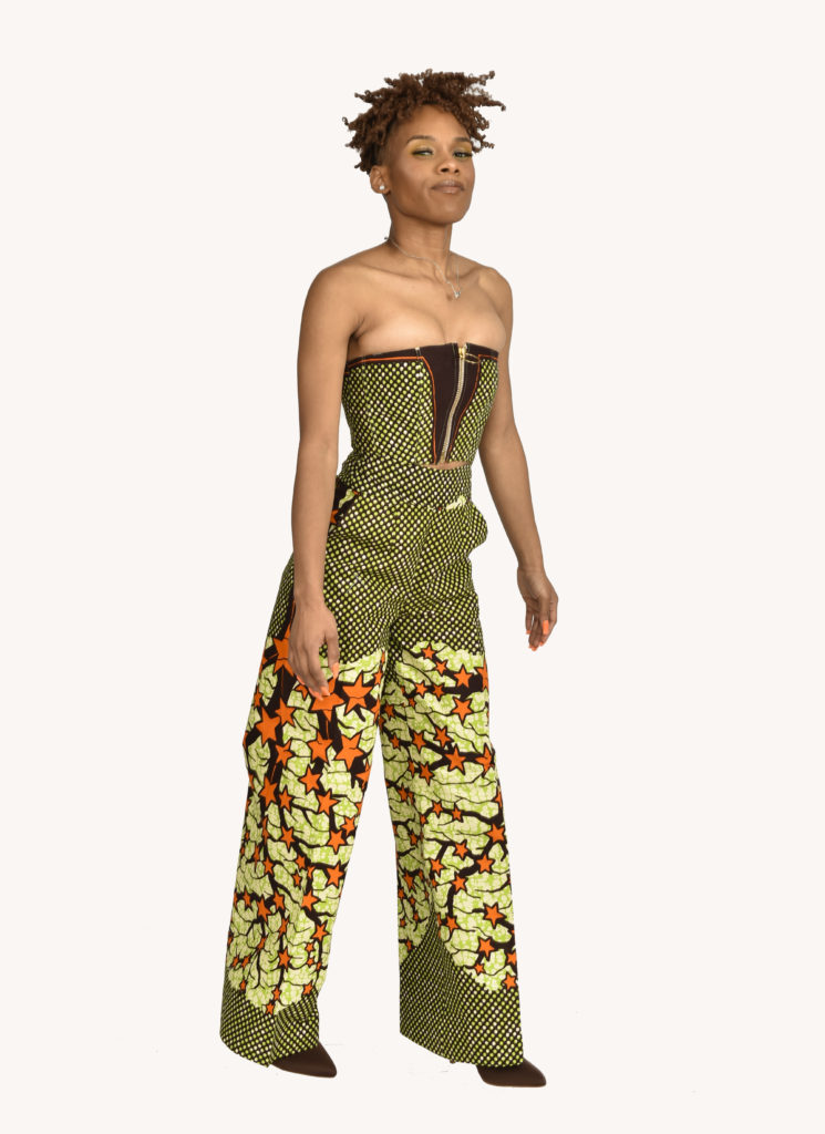 Zip Front African Print Bustier W/ Side Zip Bell Bottoms- Small - Image 4