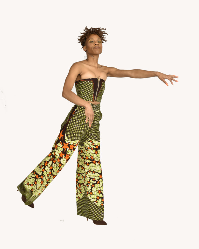 Zip Front African Print Bustier W/ Side Zip Bell Bottoms- Small - Image 3