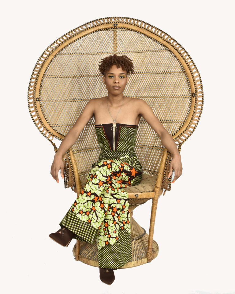 Zip Front African Print Bustier W/ Side Zip Bell Bottoms- Small - Image 2